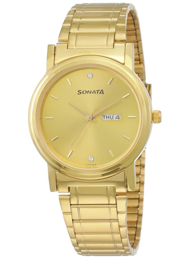 سوناتا ساعة سوناتا كوارتز أنالوج مع التاريخ واليوم بمينا بلون الشمبانيا وحزام من الفولاذ المقاوم للصدأ للرجال - NP1141YM10 - Image 1