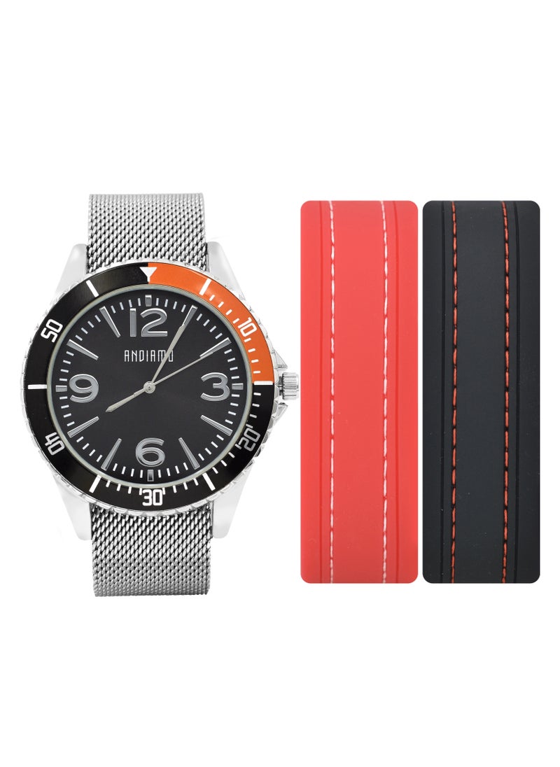 ANDIAMO Men's Analog Silver Case Silver Metal Strap Set Watch  - Image 1