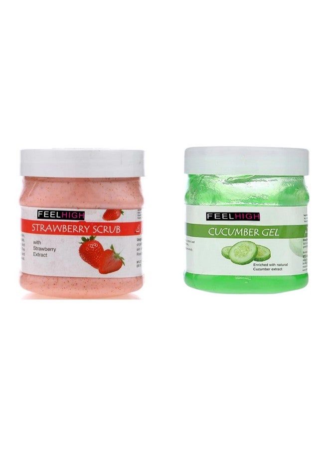 Feelhigh Face and Body Strawberry Scrub 500gm And Face Brightning Gel 500gm - Skin care and Facial Products -Man woman - (Pack2) (Strawberry Scrub And Cucumber Gel) - Image 1