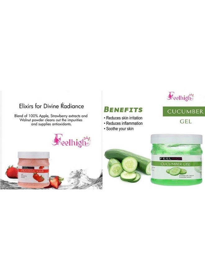 Feelhigh Face and Body Strawberry Scrub 500gm And Face Brightning Gel 500gm - Skin care and Facial Products -Man woman - (Pack2) (Strawberry Scrub And Cucumber Gel) - Image 2