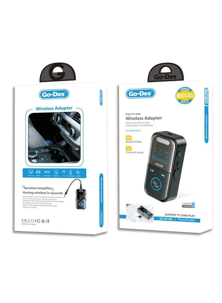 GO-DES GD-BT208 4-in-1 Wireless Bluetooth 5.3 Audio Transmitter and Receiver Adapter - Image 3