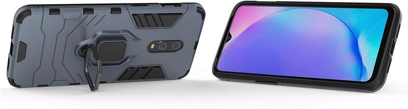 مايجين متوافق مع OnePlus 7، OnePlus 6T Case، حلقة معدنية قابضة حامل قائم مضاد للصدمات غطاء صلب (يعمل مع حامل مغناطيسي للسيارة) غطاء مزدوج الطبقات متين لـ OnePlus7، OnePlus 6T (أزرق بحري) - Image 3