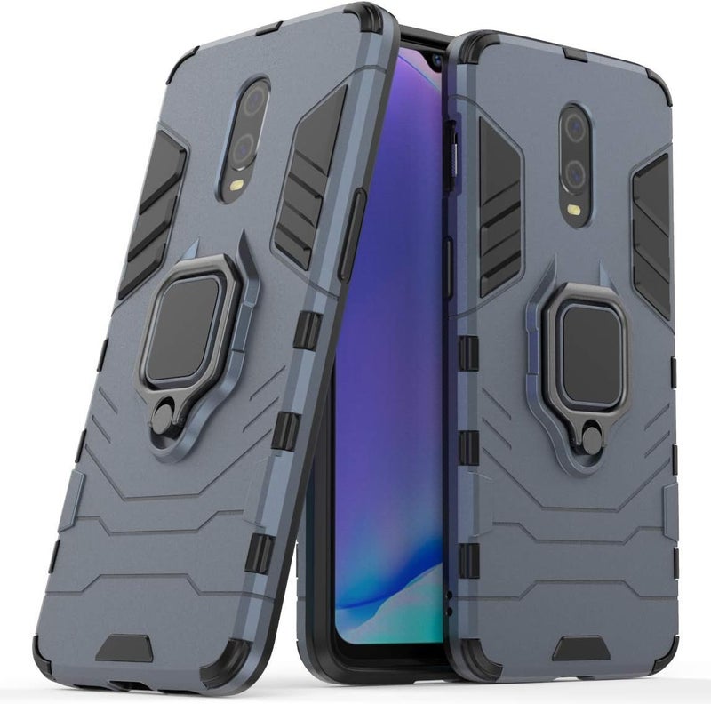 مايجين متوافق مع OnePlus 7، OnePlus 6T Case، حلقة معدنية قابضة حامل قائم مضاد للصدمات غطاء صلب (يعمل مع حامل مغناطيسي للسيارة) غطاء مزدوج الطبقات متين لـ OnePlus7، OnePlus 6T (أزرق بحري) - Image 1
