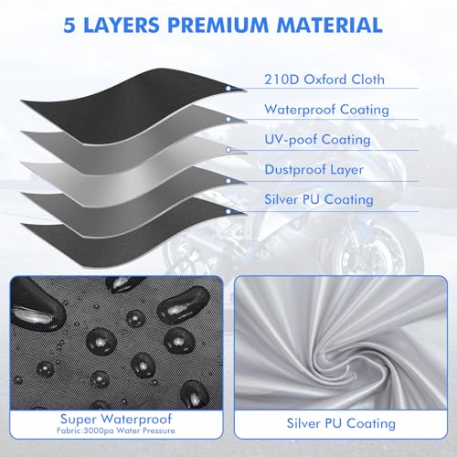 NEVERLAND Motorcycle Cover Waterproof Outdoor - Black Heavy Duty Scooter Cover, Motorbike Cover with Refletive Logo, Lock-Hole, Bandage, Storage Bag-Protect Against Dust, Debris, Rain and Weather(L) - Image 2