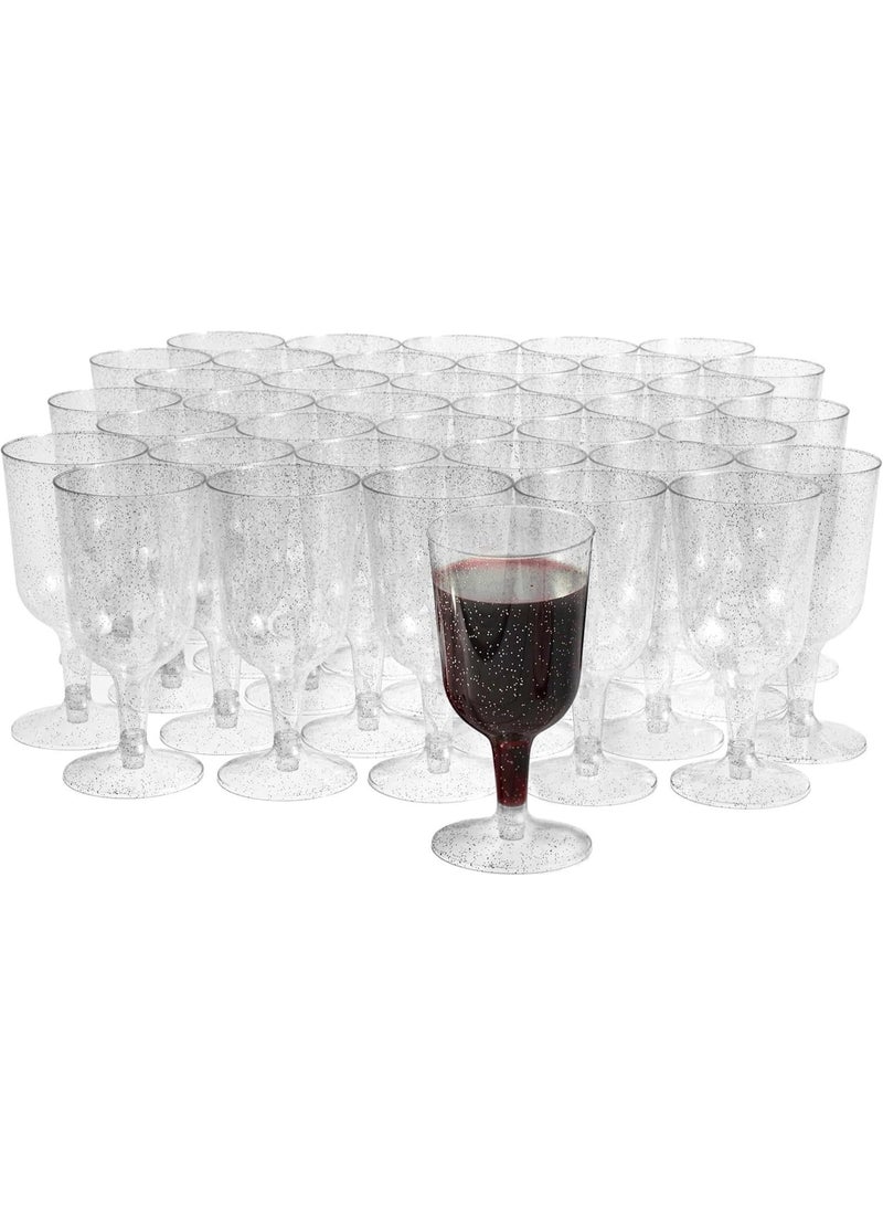 بواو كؤوس نبيذ أنيقة من البلاستيك الصلب الشفاف مع لمعة فضية من BOAO 50 (6 أونصات) - كؤوس متينة وقابلة لإعادة الاستخدام للكوكتيلات والحلويات - أعياد الميلاد وحفلات الزفاف وعيد الميلاد والشواء والنزهات والحفلات - Image 1