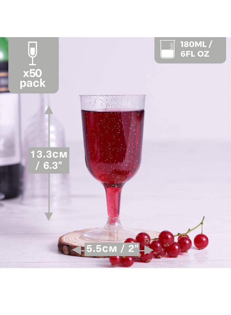 بواو كؤوس نبيذ أنيقة من البلاستيك الصلب الشفاف مع لمعة فضية من BOAO 50 (6 أونصات) - كؤوس متينة وقابلة لإعادة الاستخدام للكوكتيلات والحلويات - أعياد الميلاد وحفلات الزفاف وعيد الميلاد والشواء والنزهات والحفلات - Image 2