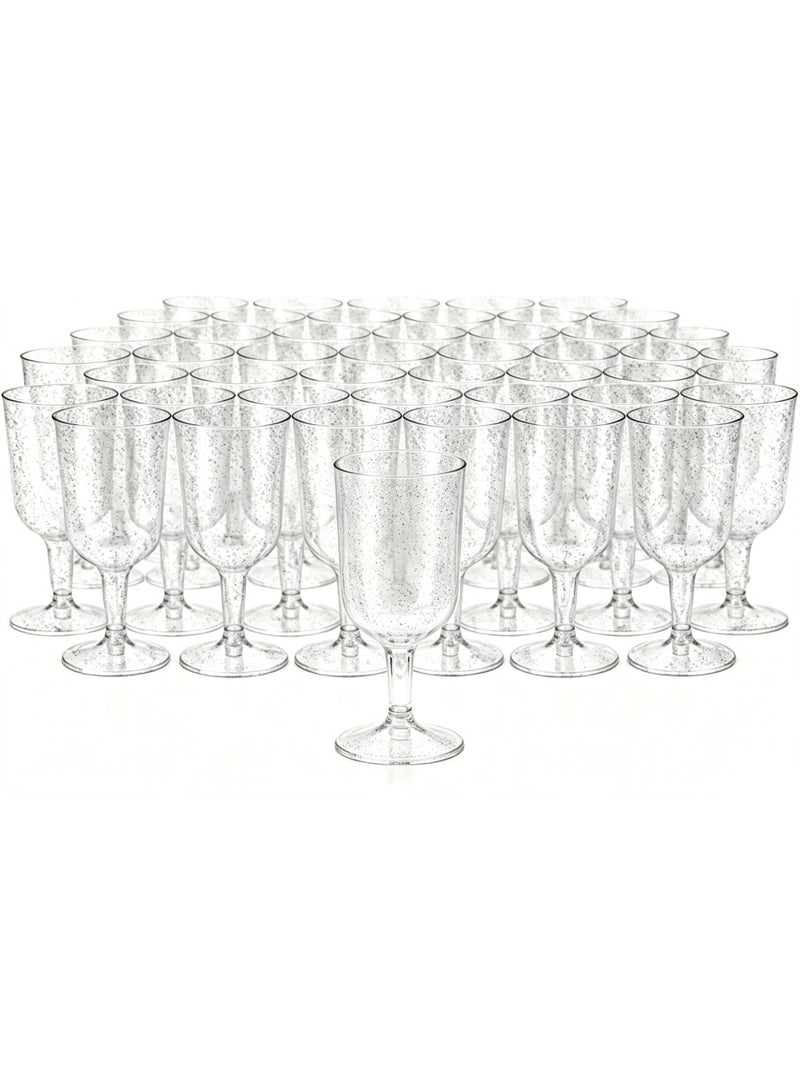 BOAO 50 Pcs Reusable Clear Plastic Party Cups, 6 Oz BPA-Free Drinking Cups with Silver Glitter, Ideal for Ramadan, Wedding, Birthday & Family Gatherings