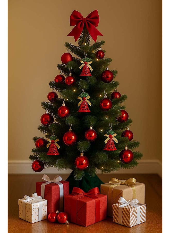 6 قطع زينة شجرة عيد الميلاد الكلاسيكية الحمراء - كرات زخرفية غير قابلة للكسر مع خيوط ذهبية - Image 3