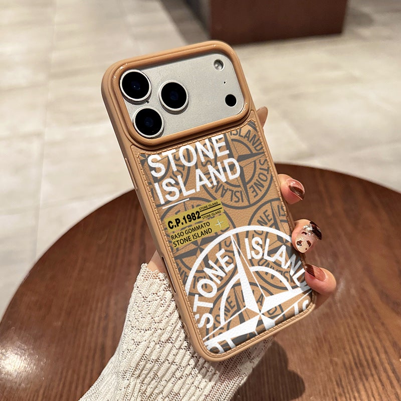 Apple iPhone 17 Pro phone case, paired with a trendy Stone Island brown creative design drop-proof protective leather case