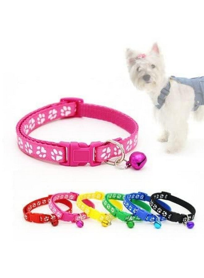 10 Mm Cat Nylon Collar Belt With Plastic Adjustable Buckle | Paw Print Basic Pet Collar With Bell For Training/Exercising & Walking Dogs And Puppies - Image 4