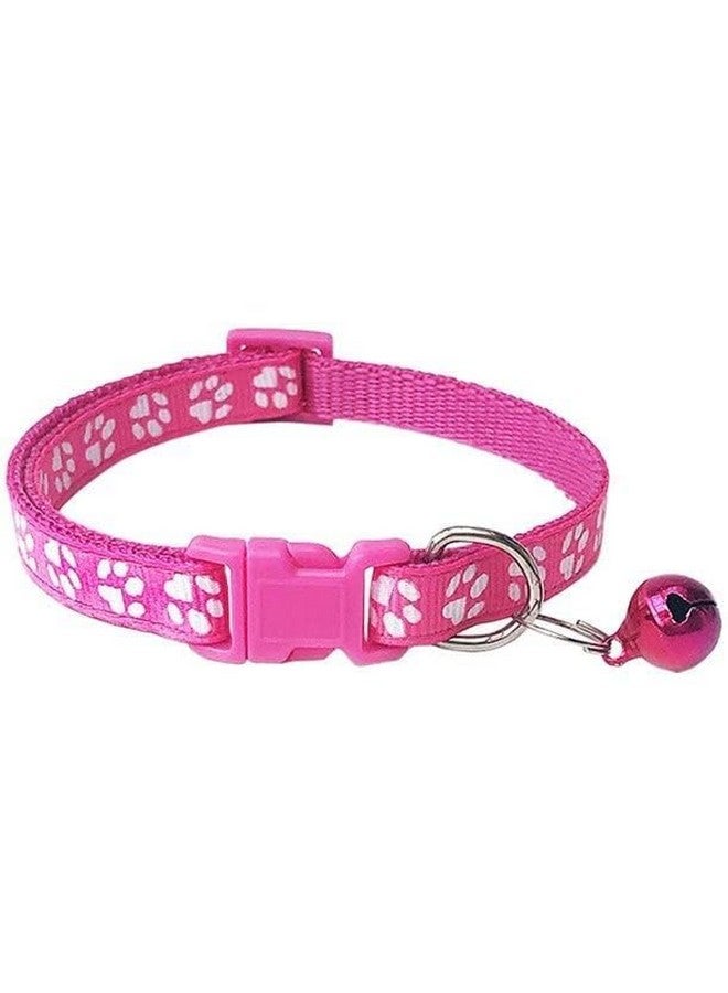 10 Mm Cat Nylon Collar Belt With Plastic Adjustable Buckle | Paw Print Basic Pet Collar With Bell For Training/Exercising & Walking Dogs And Puppies - Image 2