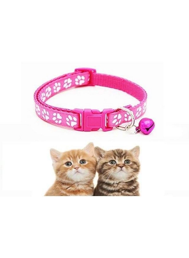 10 Mm Cat Nylon Collar Belt With Plastic Adjustable Buckle | Paw Print Basic Pet Collar With Bell For Training/Exercising & Walking Dogs And Puppies - Image 1