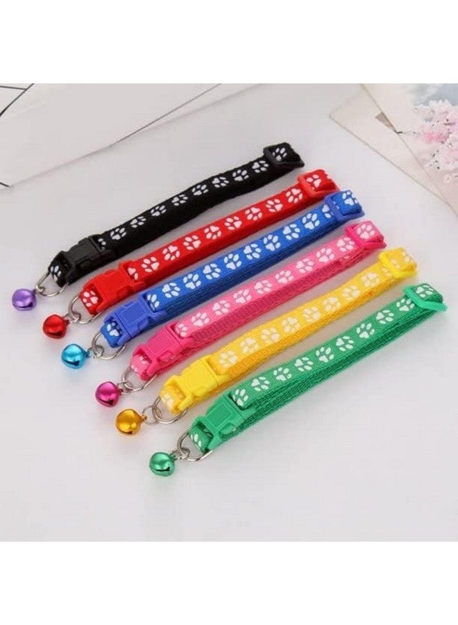 10 Mm Cat Nylon Collar Belt With Plastic Adjustable Buckle | Paw Print Basic Pet Collar With Bell For Training/Exercising & Walking Dogs And Puppies - Image 3