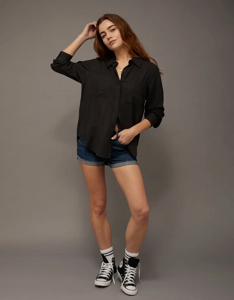 AE Bestie Long-Sleeve Button-Up Shirt