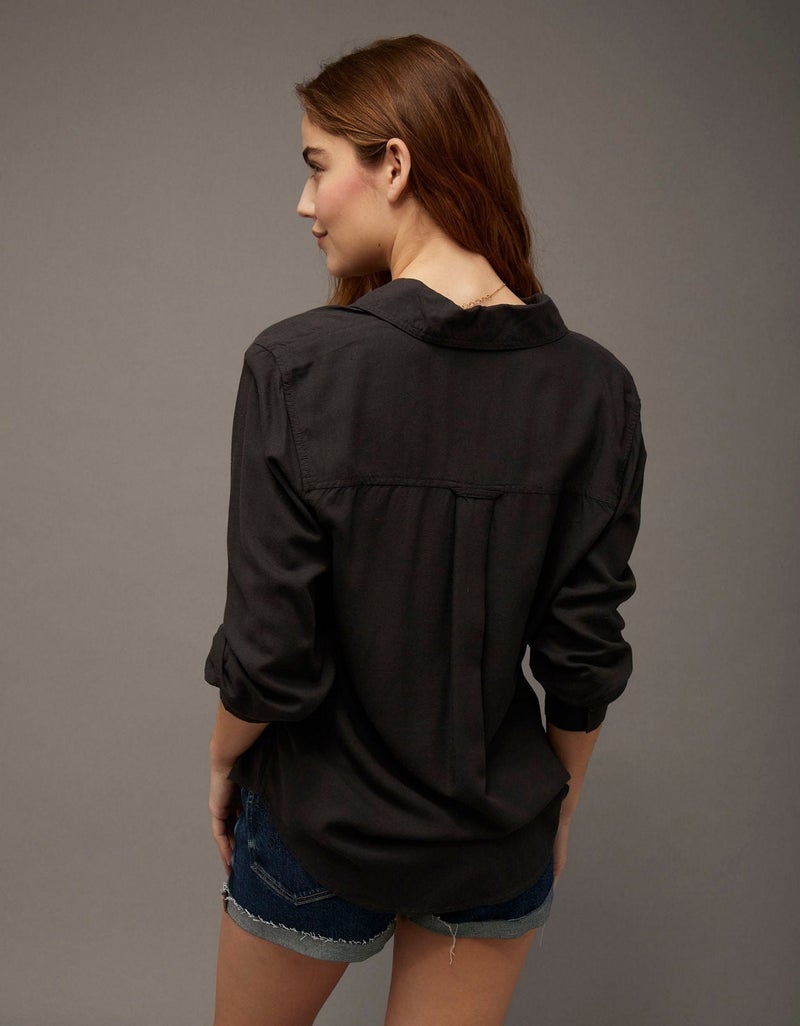 American Eagle AE Bestie Long-Sleeve Button-Up Shirt - Image 2
