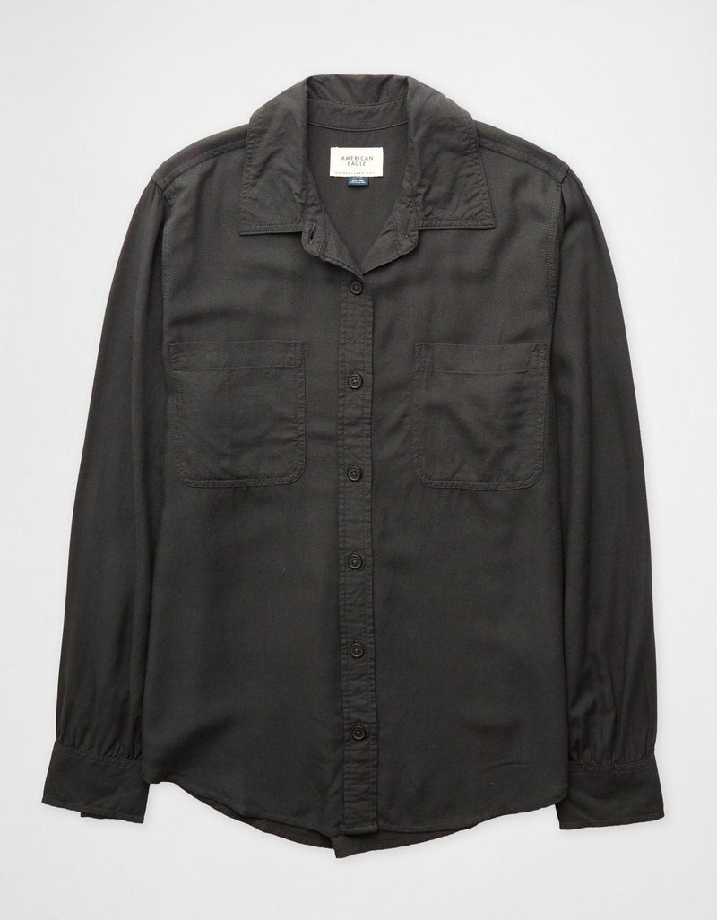 American Eagle AE Bestie Long-Sleeve Button-Up Shirt - Image 3