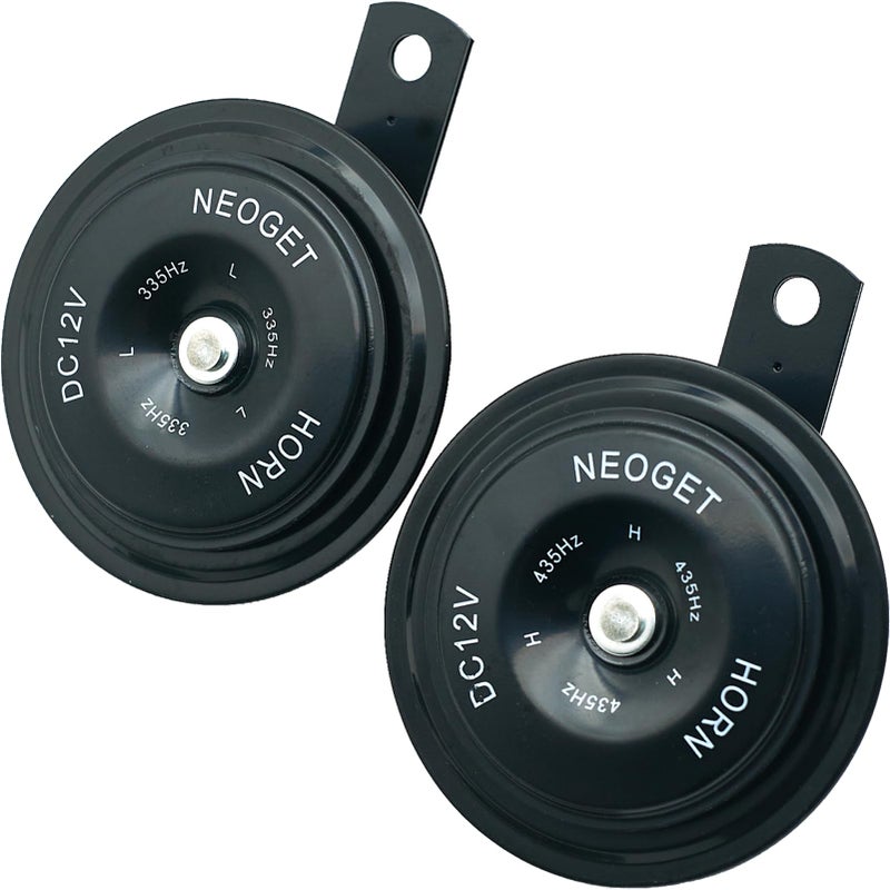 NEOGET Disc Horn 12V Electric Loud High Low 2 Tone Horn Replacement Kit 90mm 128dB Universal Fit Automotive Car Motocycle Truck Scooter Mopeds (Black) - Image 1