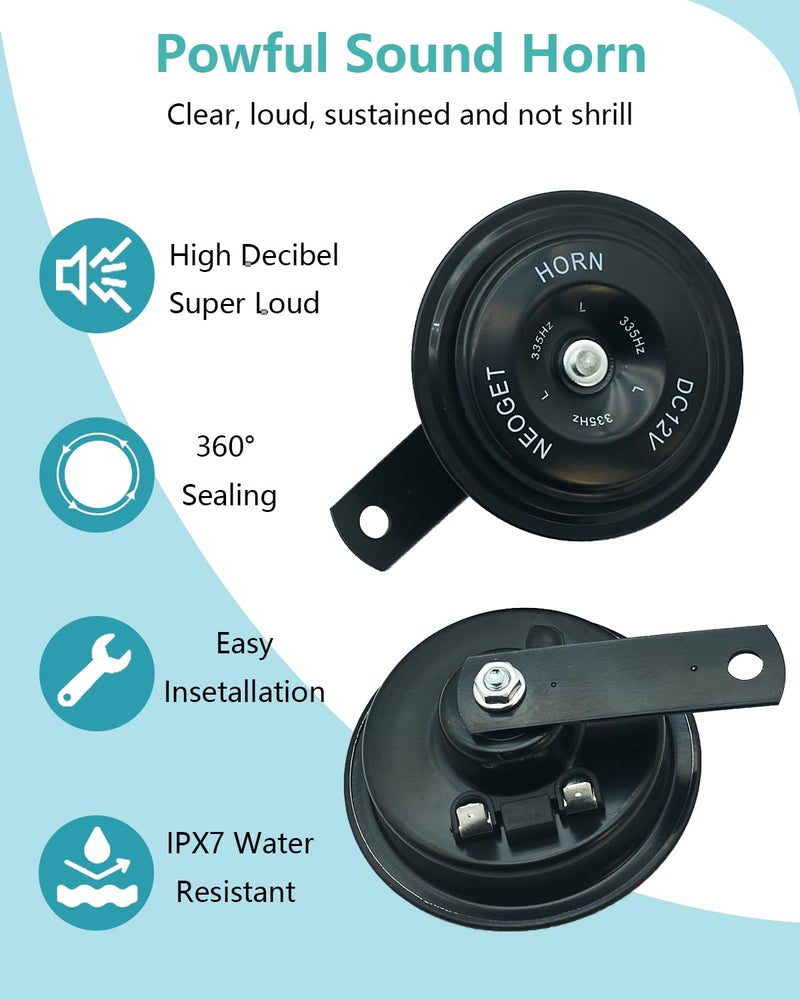 NEOGET Disc Horn 12V Electric Loud High Low 2 Tone Horn Replacement Kit 90mm 128dB Universal Fit Automotive Car Motocycle Truck Scooter Mopeds (Black) - Image 2