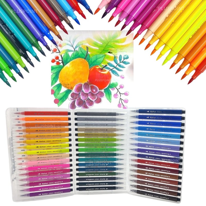PLUSPOINT 48 Brush Pen Markers Set Soft Tip Color Pens with Flexible Writing Tip Water Based Ink Calligraphy Pens Bullet Journals Markers for Adult Coloring Writing Planner Art Supplier - Image 1