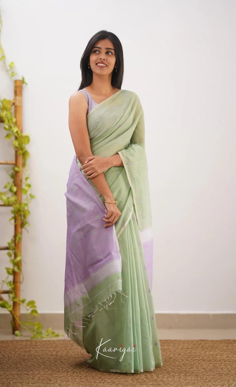C J Enterprise Women's Banarasi Pure Kanjivaram Silk Saree Cotton Spun Saree for Wedding Soft Design Wear Sarees Latest Sari With Blouse Piece new ladies 2025 (Cotton Lavender) (Olive-Green_Lavender) - Image 3