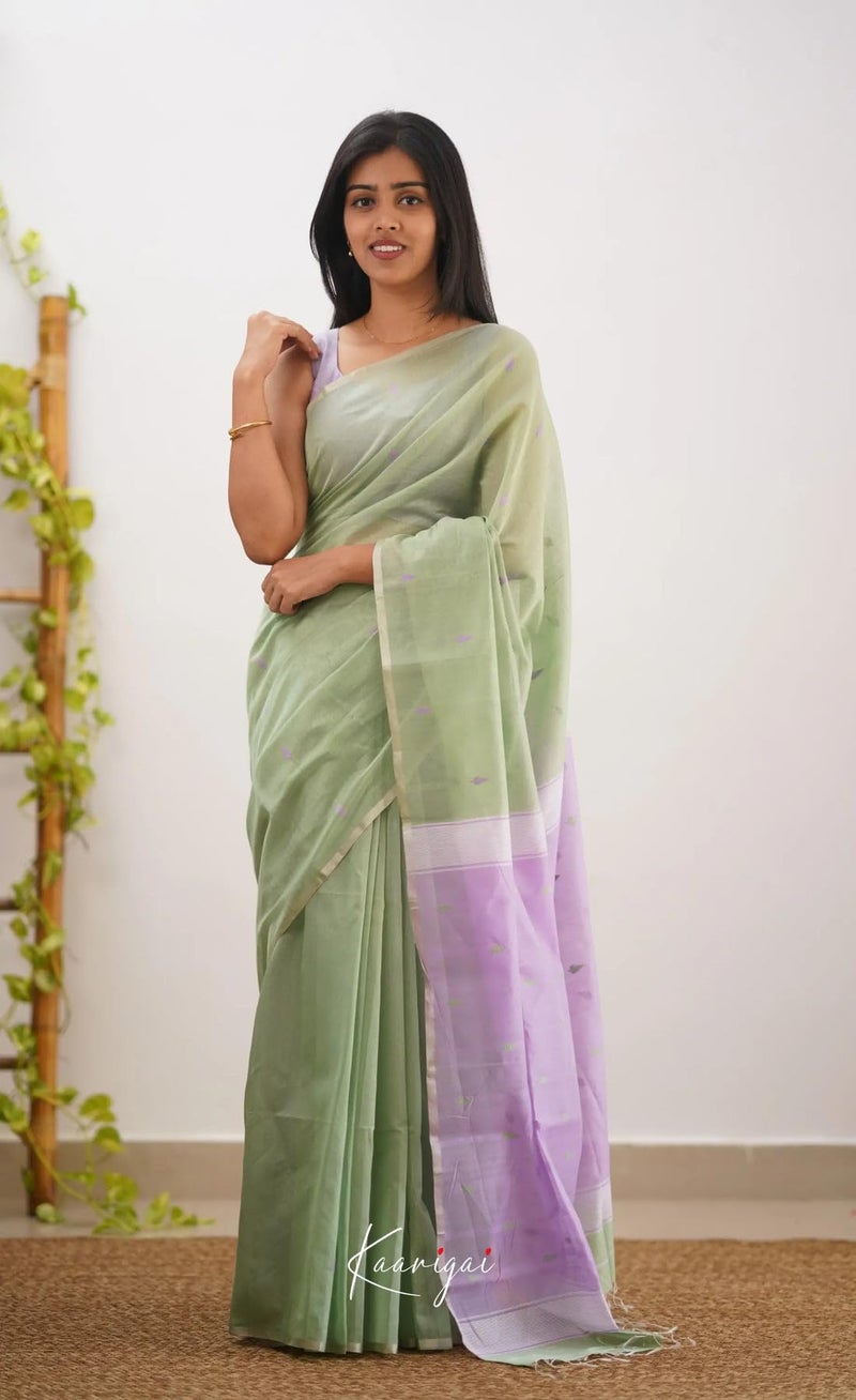 C J Enterprise Women's Banarasi Pure Kanjivaram Silk Saree Cotton Spun Saree for Wedding Soft Design Wear Sarees Latest Sari With Blouse Piece new ladies 2025 (Cotton Lavender) (Olive-Green_Lavender) - Image 4