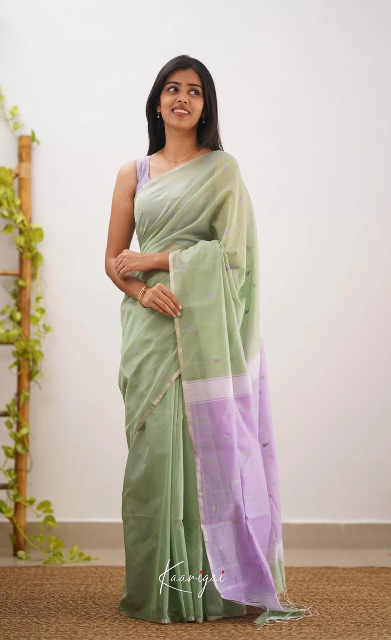 C J Enterprise Women's Banarasi Pure Kanjivaram Silk Saree Cotton Spun Saree for Wedding Soft Design Wear Sarees Latest Sari With Blouse Piece new ladies 2025 (Cotton Lavender) (Olive-Green_Lavender) - Image 2