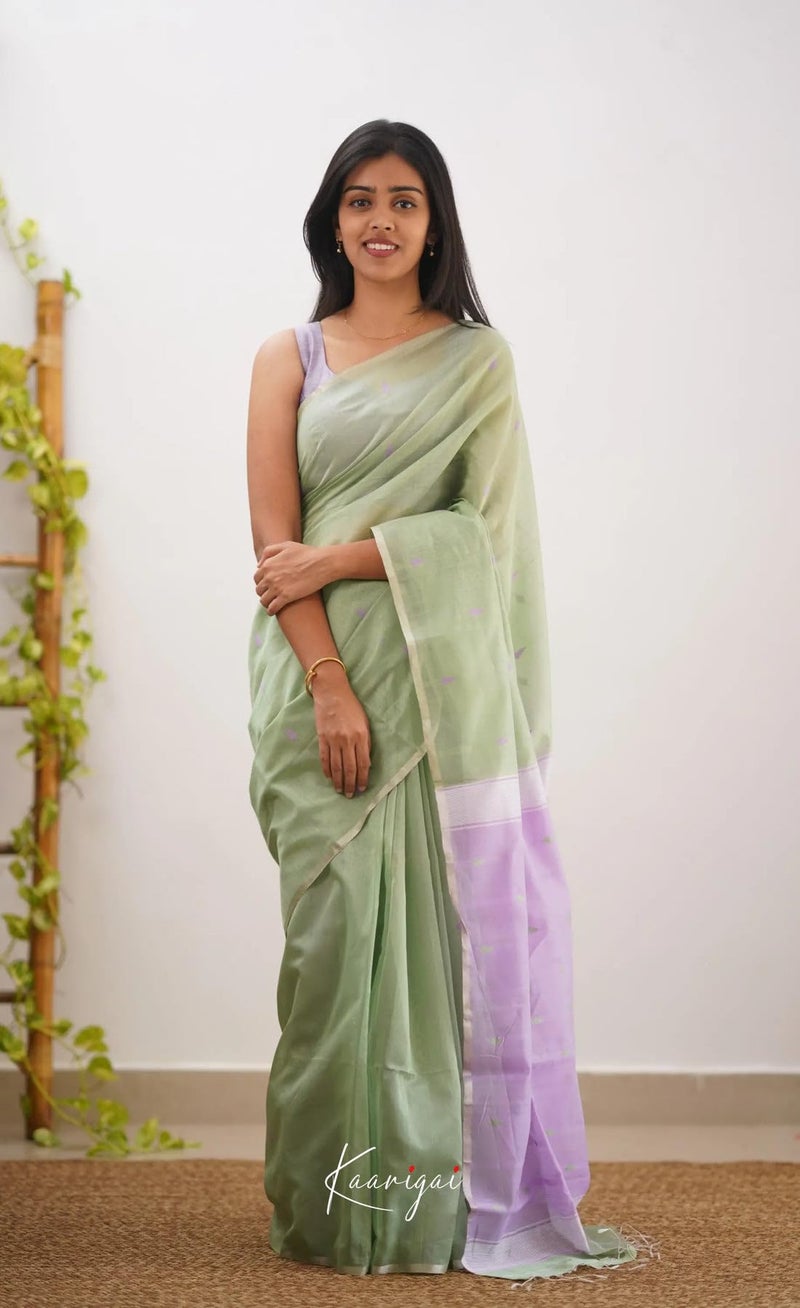 C J Enterprise Women's Banarasi Pure Kanjivaram Silk Saree Cotton Spun Saree for Wedding Soft Design Wear Sarees Latest Sari With Blouse Piece new ladies 2025 (Cotton Lavender) (Olive-Green_Lavender) - Image 5