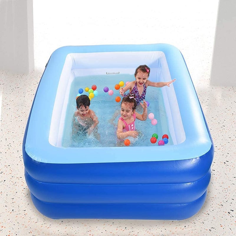XFlated Inflatable Pools for Kids and Adults, 82" X 57" X 25" Kiddie Pools with Inflatable Soft Floor, Durable Family Swimming Pool for Backyard, Garden or Indoor (Blue) - Image 2
