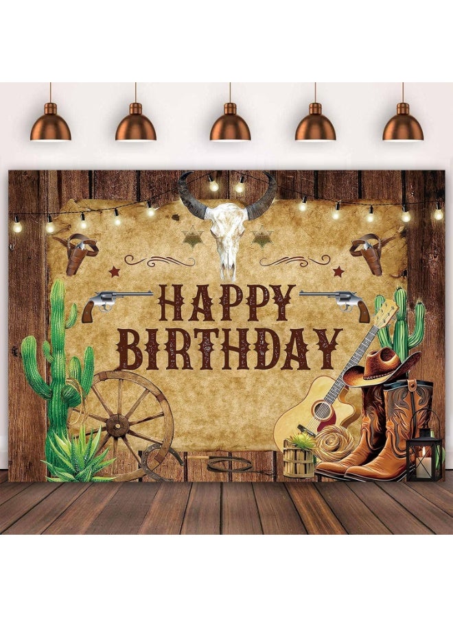 ARS Wild West Western Cowboy Birthday Backdrop – Rustic Wooden Barn House Theme Banner for Newborn Baby Shower, Birthday Party, Event Decoration, Photographic Booth Studio Photo Background, Durable Polyester Fabric for Indoor & Outdoor Use - Image 1