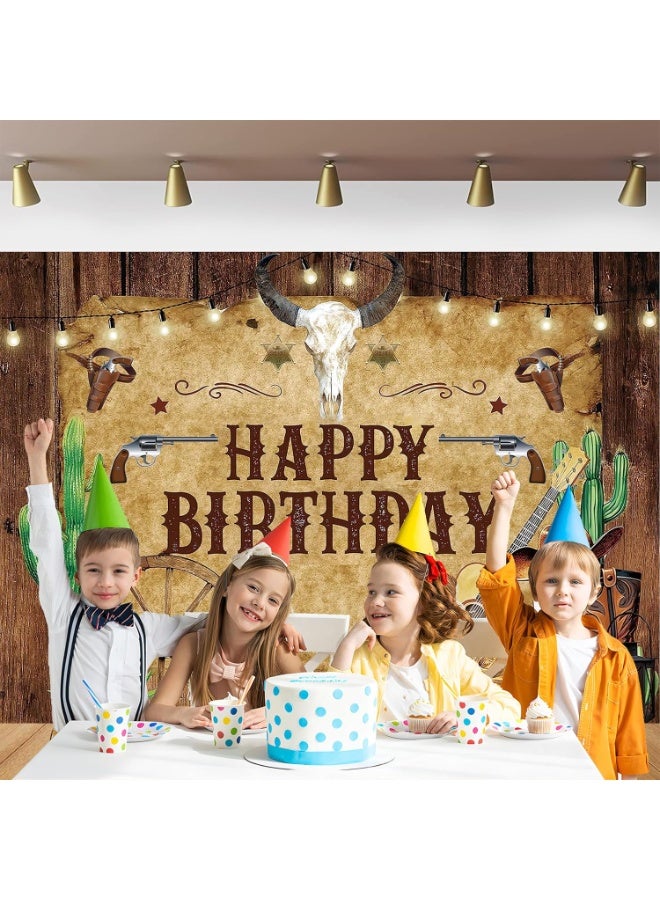 ARS Wild West Western Cowboy Birthday Backdrop – Rustic Wooden Barn House Theme Banner for Newborn Baby Shower, Birthday Party, Event Decoration, Photographic Booth Studio Photo Background, Durable Polyester Fabric for Indoor & Outdoor Use - Image 3