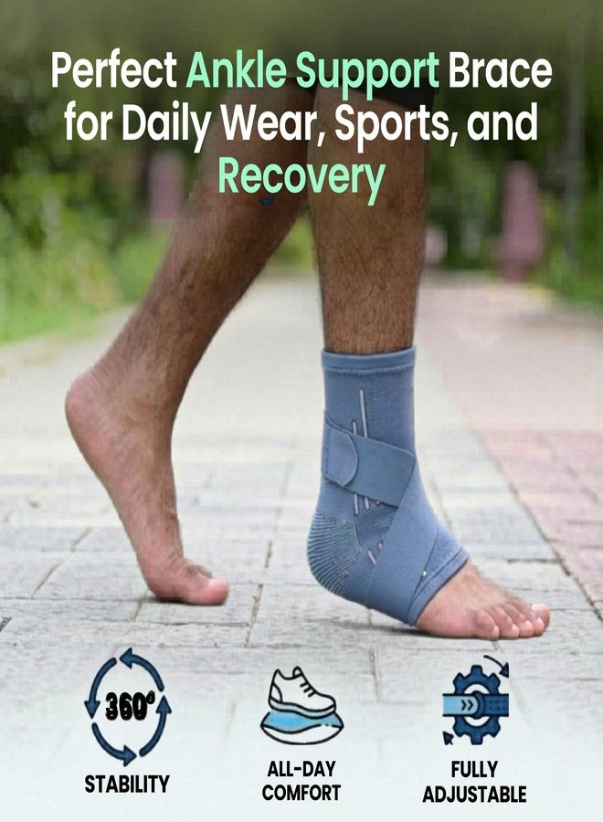 FIDUS Ankle Support Brace for Pain Relief, Sprains & Swelling | Compression Ankle Binder with Adjustable Straps | Nylon-Cotton Blend – Medium (M, Gray Green) - Image 3