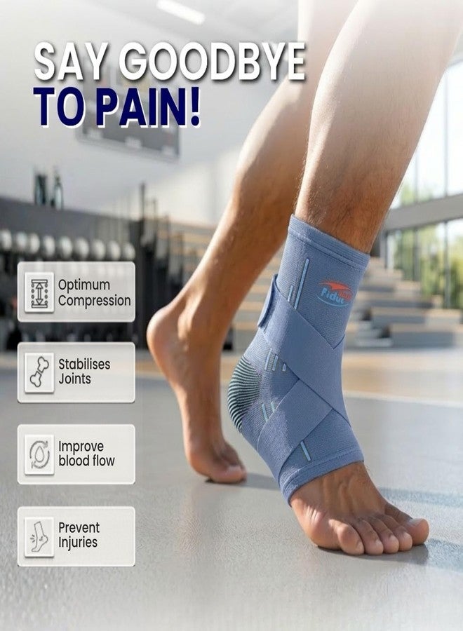 FIDUS Ankle Support Brace for Pain Relief, Sprains & Swelling | Compression Ankle Binder with Adjustable Straps | Nylon-Cotton Blend – Medium (M, Gray Green) - Image 4