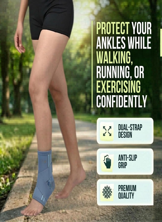FIDUS Ankle Support Brace for Pain Relief, Sprains & Swelling | Compression Ankle Binder with Adjustable Straps | Nylon-Cotton Blend – Medium (M, Gray Green) - Image 2