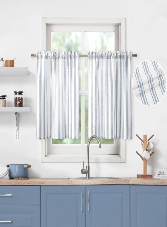ZJDECOR White Farmhouse Kitchen Curtains, Cotton Blend Tiered Curtain with Blue Stripes, Light Filtering, Country Cafe Curtains for Kitchen, Bathroom, RV, Window, Rod Pocket, 27" W x - Image 4