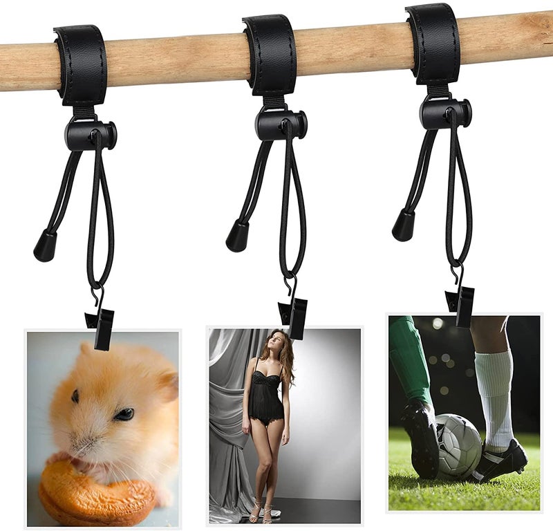 SHOPEE 6 Packs Background Backdrop Clips Clamps Holder with 9.05 inches/23 Centimeters Adjustable Elastic Cord for Photo Video Studio Photography (Silver) - Image 2