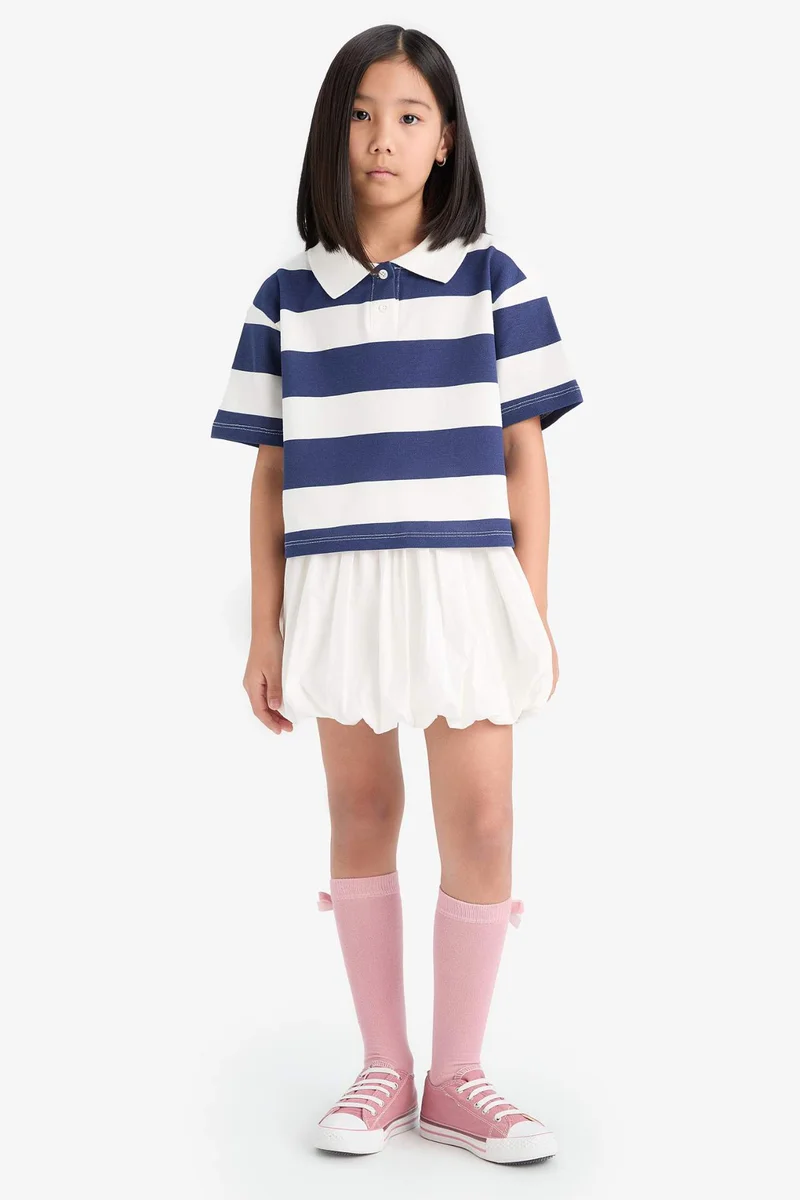 ديفاكتو Girl Relax Fit Short Sleeve Striped Polo Shirt