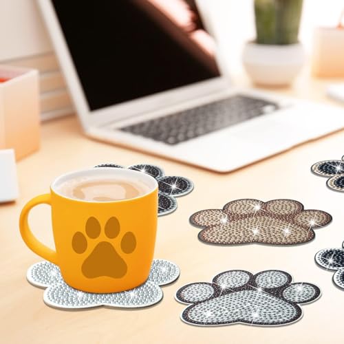 YLOLUL 10 Pcs Dog Paw Shaped Diamond Painting Coasters Kits Cat Pet DIY with Holder for Beginners Adults and Kids Art Craft Supplies Gift… - Image 4