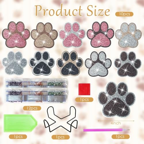 YLOLUL 10 Pcs Dog Paw Shaped Diamond Painting Coasters Kits Cat Pet DIY with Holder for Beginners Adults and Kids Art Craft Supplies Gift… - Image 2