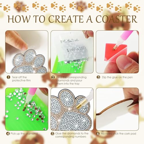 YLOLUL 10 Pcs Dog Paw Shaped Diamond Painting Coasters Kits Cat Pet DIY with Holder for Beginners Adults and Kids Art Craft Supplies Gift… - Image 3
