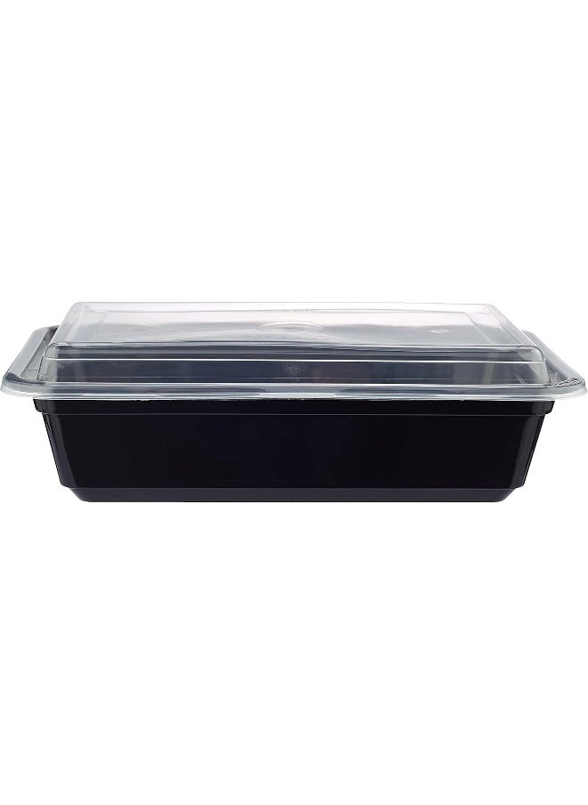 Hotpack - Hotpack Disposable Black Base, Bento, Food Storage, Microwavable Meal Prep Rectangular Container 8+2 FREE 38 ounce with Lid, Deepek and Thicker - Image 1