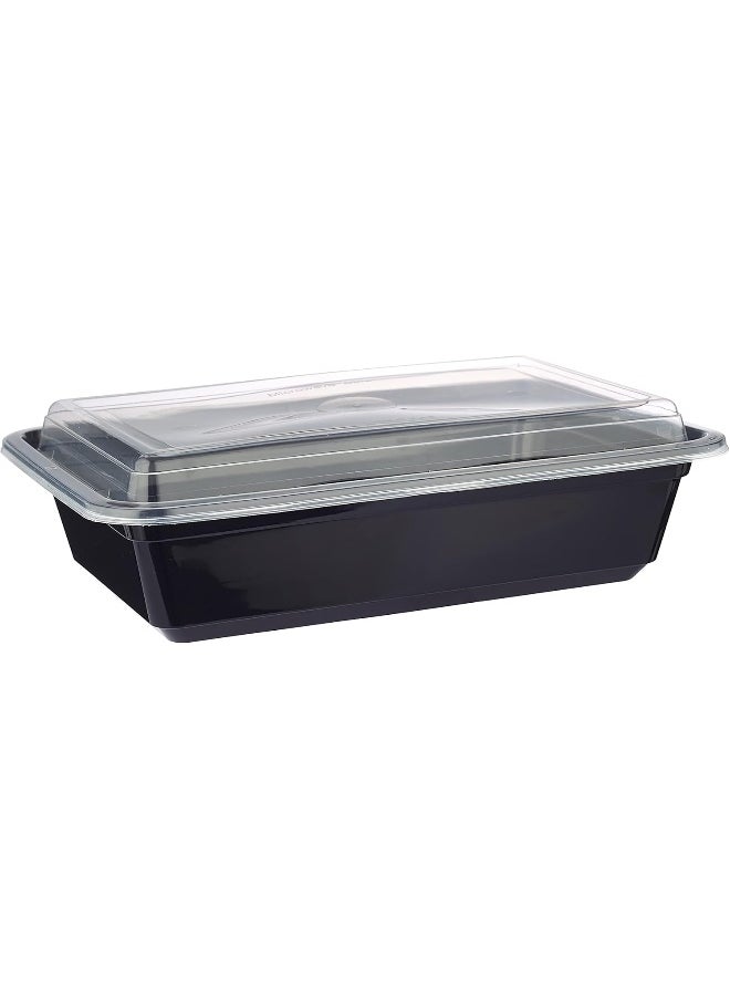 Hotpack - Hotpack Disposable Black Base, Bento, Food Storage, Microwavable Meal Prep Rectangular Container 8+2 FREE 38 ounce with Lid, Deepek and Thicker - Image 1