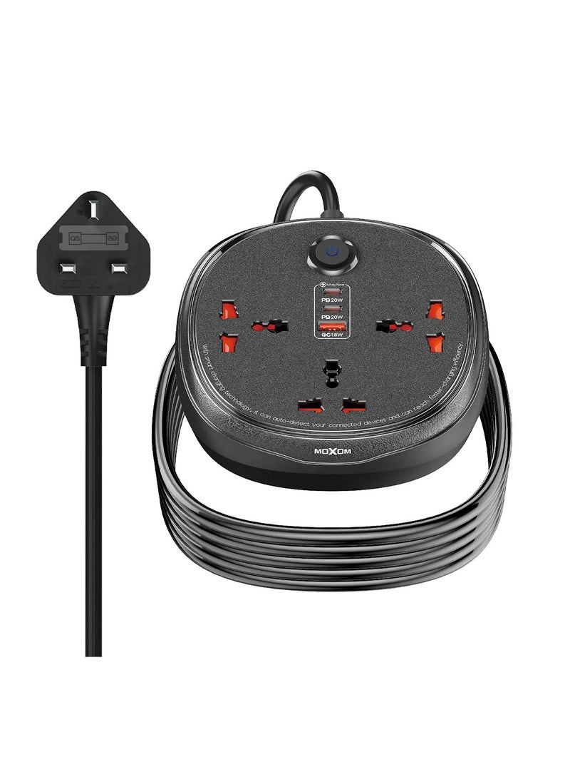 MOXOM Moxom 6 in 1 2500W Power Strip with 3 Triple Outlets, 2 Type-C Ports and 1 USB Port (MX-ST26)  - Image 1