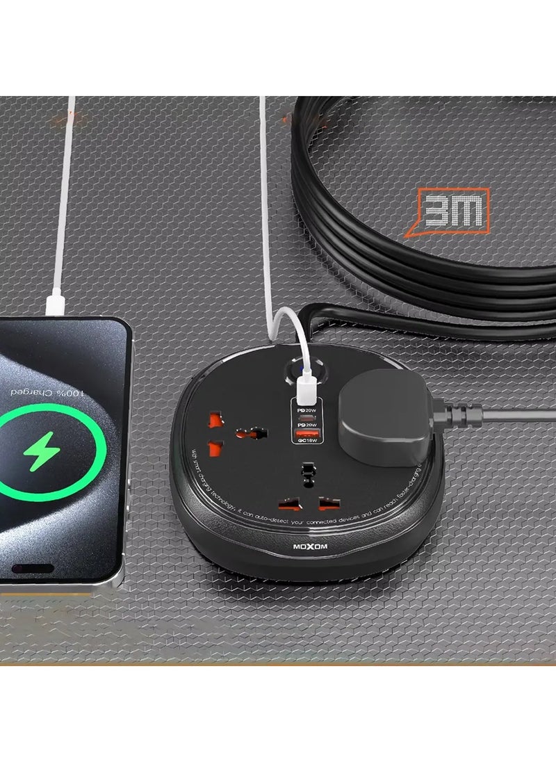 MOXOM Moxom 6 in 1 2500W Power Strip with 3 Triple Outlets, 2 Type-C Ports and 1 USB Port (MX-ST26)  - Image 4