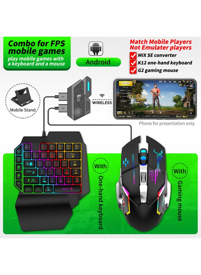Jia Ying Mobile Phone Game Handle Keyboard Mouse Converter Throne Suit Android Chicken Eating Artifact Auxiliary Peripherals-Product Color:Mix Se Mobile Game Keyboard And Mouse Set 【mix Se Converter + K12 Keyboard + G2 Mouse + Support