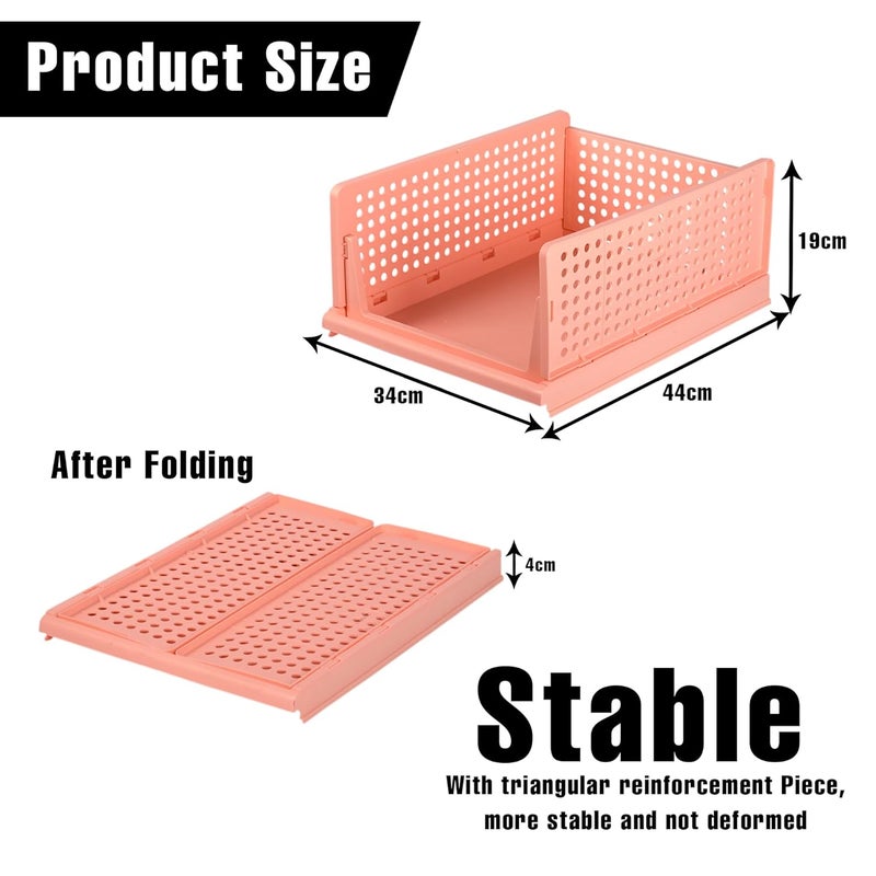 Kuber Industries Pack of 4 Foldable Cupboard Organizer For Clothes Stackable Organizer For Wardrobe For Shirt T shirt Plastic Cupboard Dress Racks For Clothes Storage Peach and Pista Green - Image 3