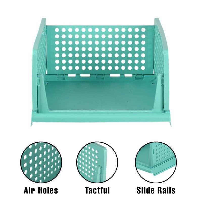 Kuber Industries Pack of 4 Foldable Cupboard Organizer For Clothes Stackable Organizer For Wardrobe For Shirt T shirt Plastic Cupboard Dress Racks For Clothes Storage Peach and Pista Green - Image 2