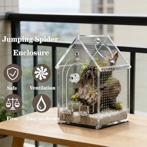 WQLLWFC Jumping Spider Enclosure Kit，Pre-Assembled 8 * 5 * 5in Acrylic Tarantula Terrarium，Reptile Ventilated Habitat Accessories for Spider, Mantis, Snail, Frog, Hermit Crabs & Small Pets - Image 5