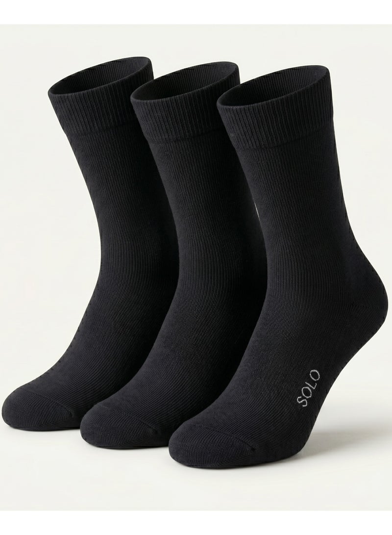 Solo Men's Pack of 3 Long Breathable Comfort Classic Socks - Black - Image 1