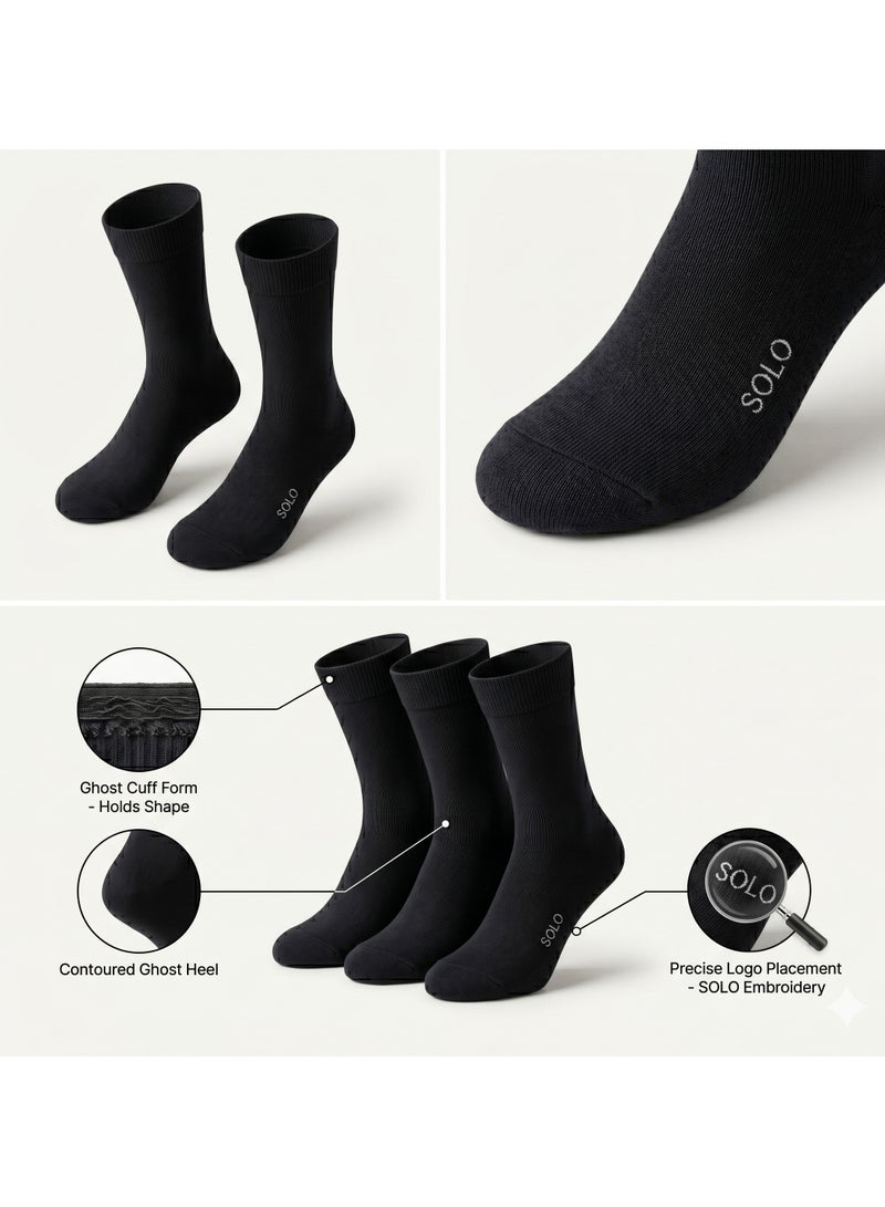 Solo Men's Pack of 3 Long Breathable Comfort Classic Socks - Black - Image 2