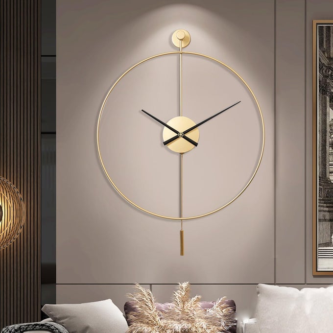 CLASSICAL LARGE DECORATIVE WALL CLOCK WITH PENDULUM MODERN NONTICKING SILENT METAL WALL CLOCKS FOR LIVING ROOM BEDROOM STUDY OFFICE 20 INCH